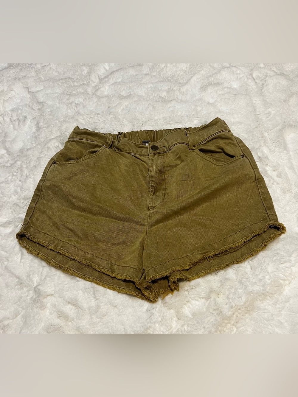Young Fabulous & Broke Olive Green Frayed Hem Cotton Shorts